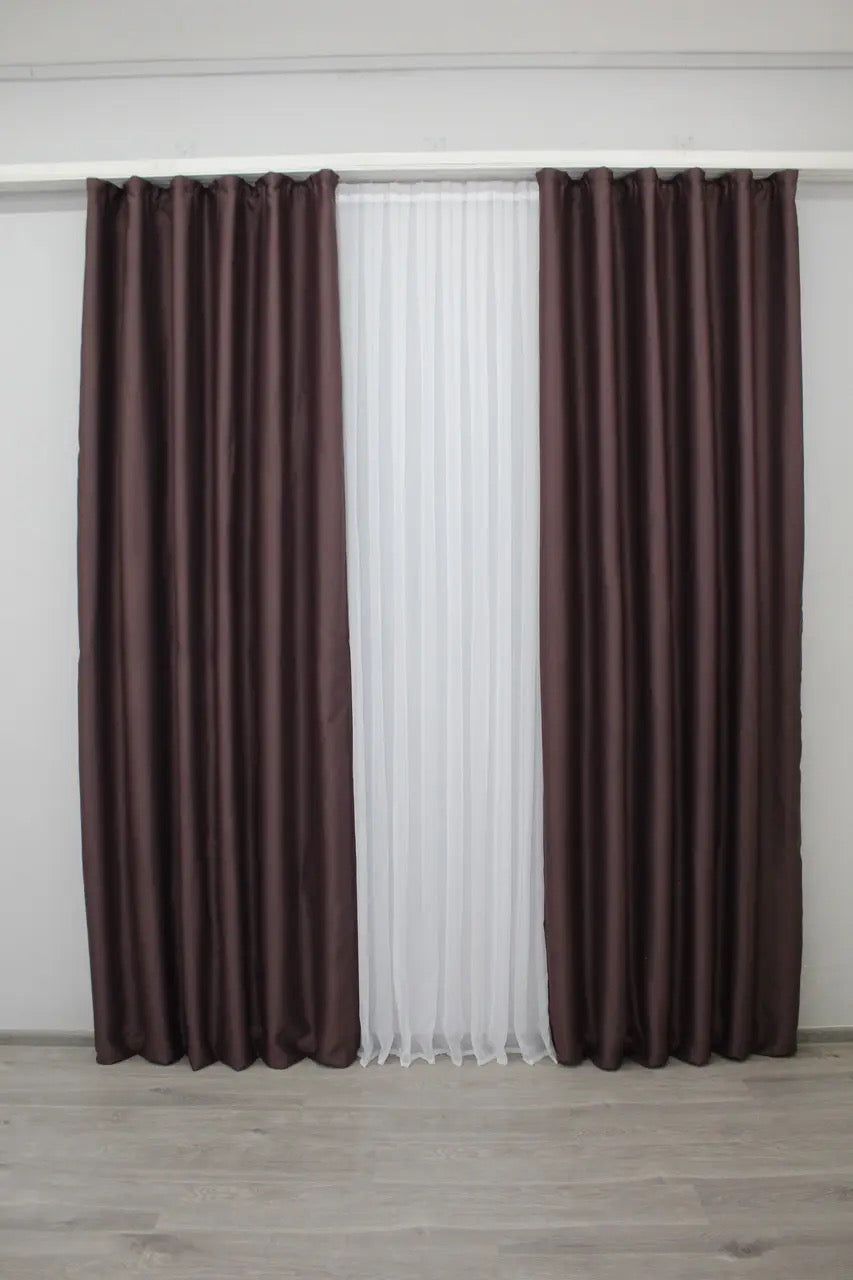 Elegant Dark Marsala Blackout Curtains – Fusion Dimout Collection – Set of 2 – 95% Light Blocking