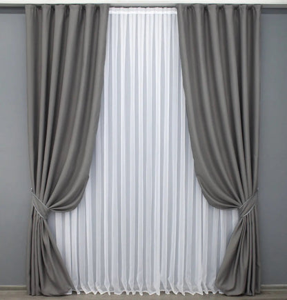 Elegant Light Gray Blackout Curtains – Fusion Dimout Collection – Set of 2 – 95% Light Blocking