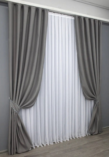 Elegant Light Gray Blackout Curtains – Fusion Dimout Collection – Set of 2 – 95% Light Blocking