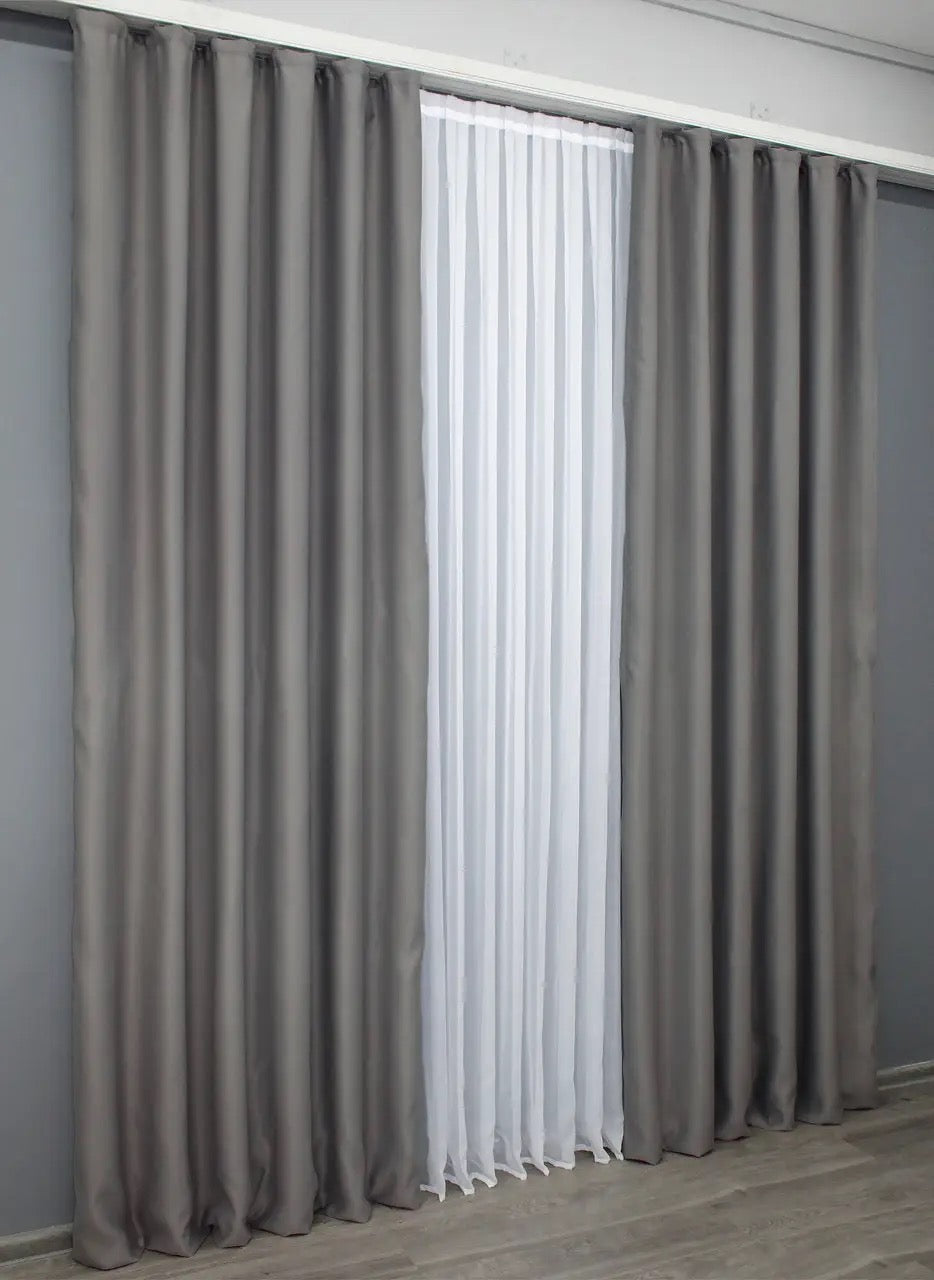 Elegant Light Gray Blackout Curtains – Fusion Dimout Collection – Set of 2 – 95% Light Blocking