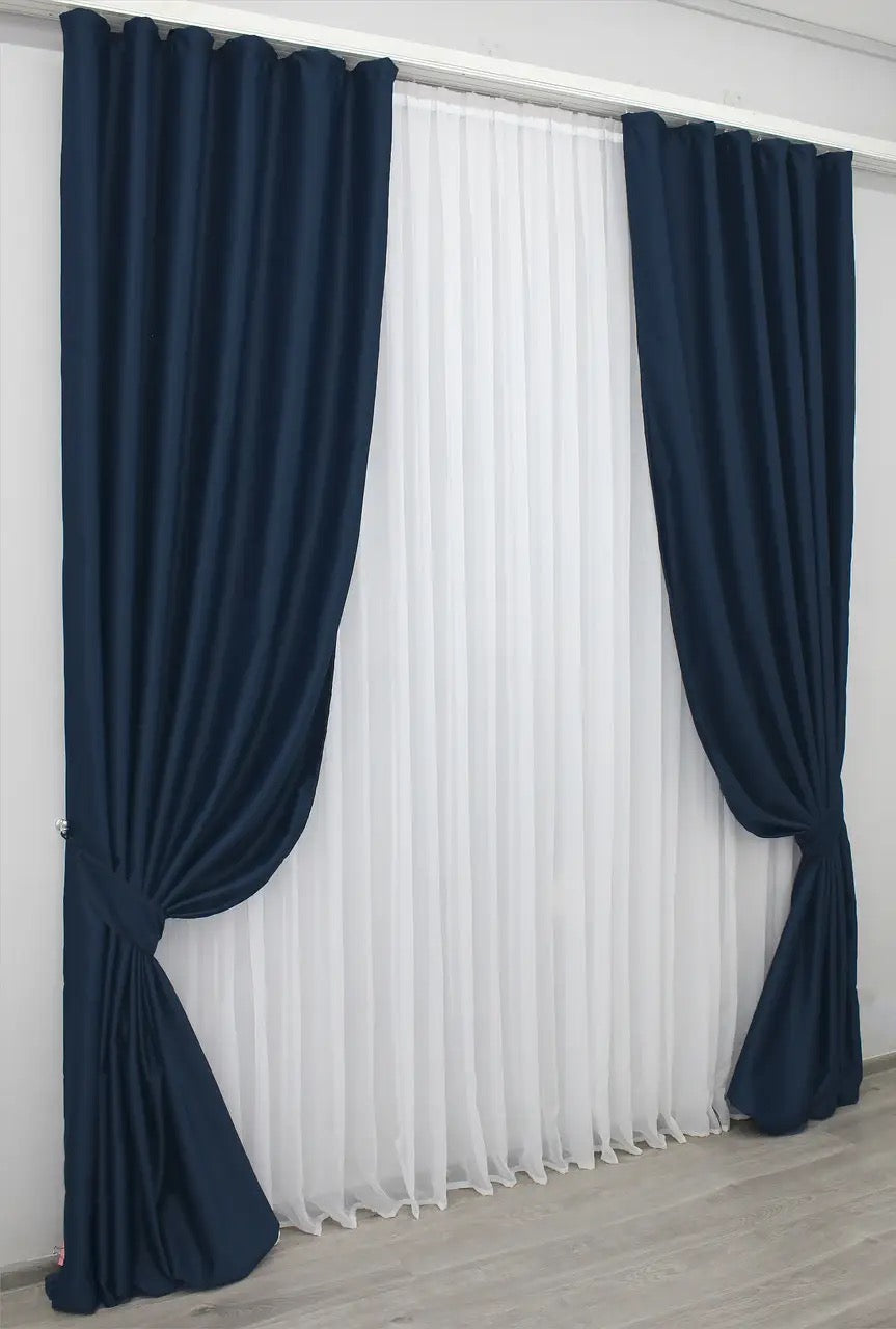 Elegant Dark Blue Blackout Curtains – Midnight Collection – Set of 2 – 95% Light Blocking