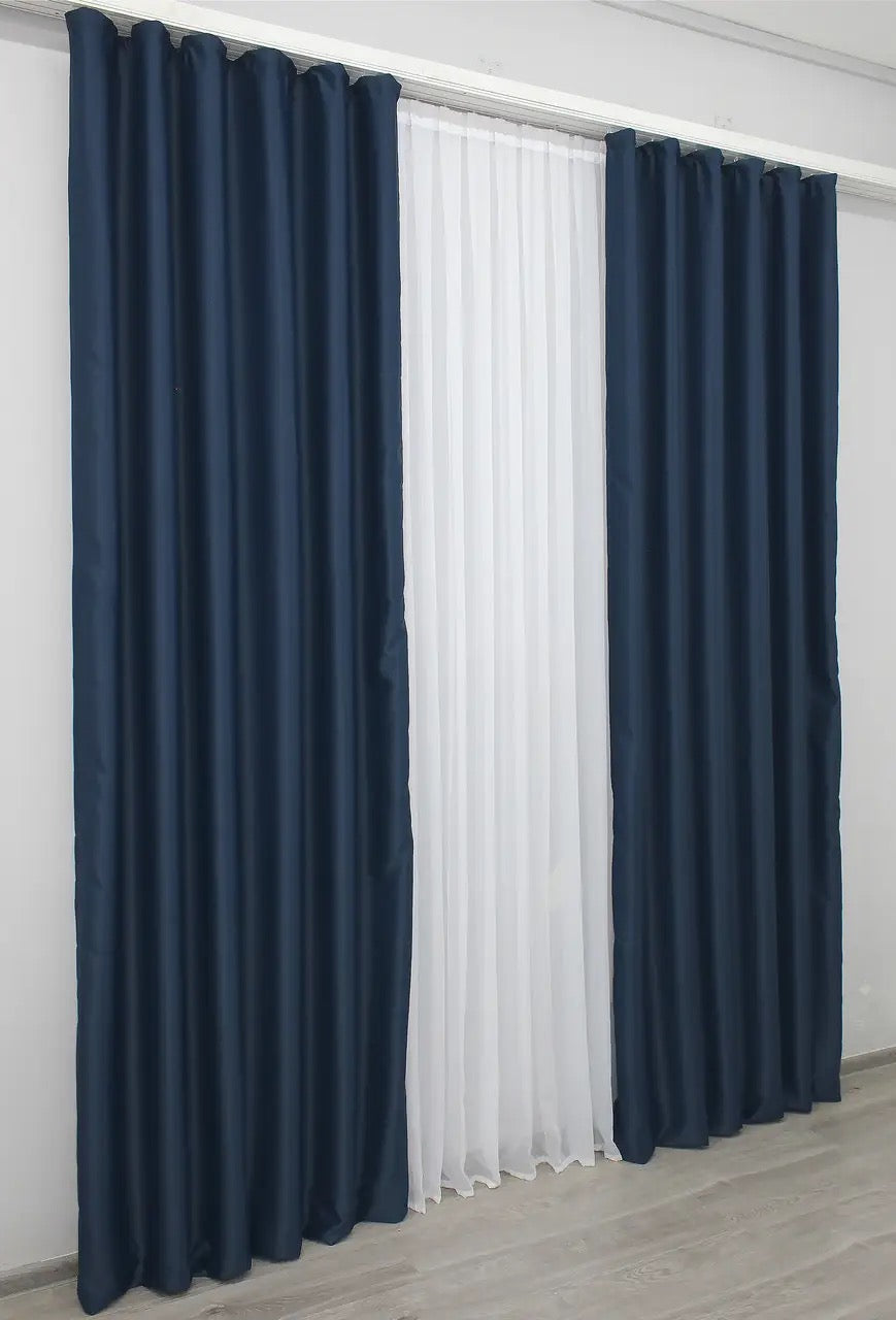 Elegant Dark Blue Blackout Curtains – Midnight Collection – Set of 2 – 95% Light Blocking