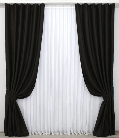 Elegant Black Blackout Curtains – Midnight Collection – Set of 2 – 95% Light Blocking