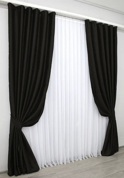 Elegant Black Blackout Curtains – Midnight Collection – Set of 2 – 95% Light Blocking