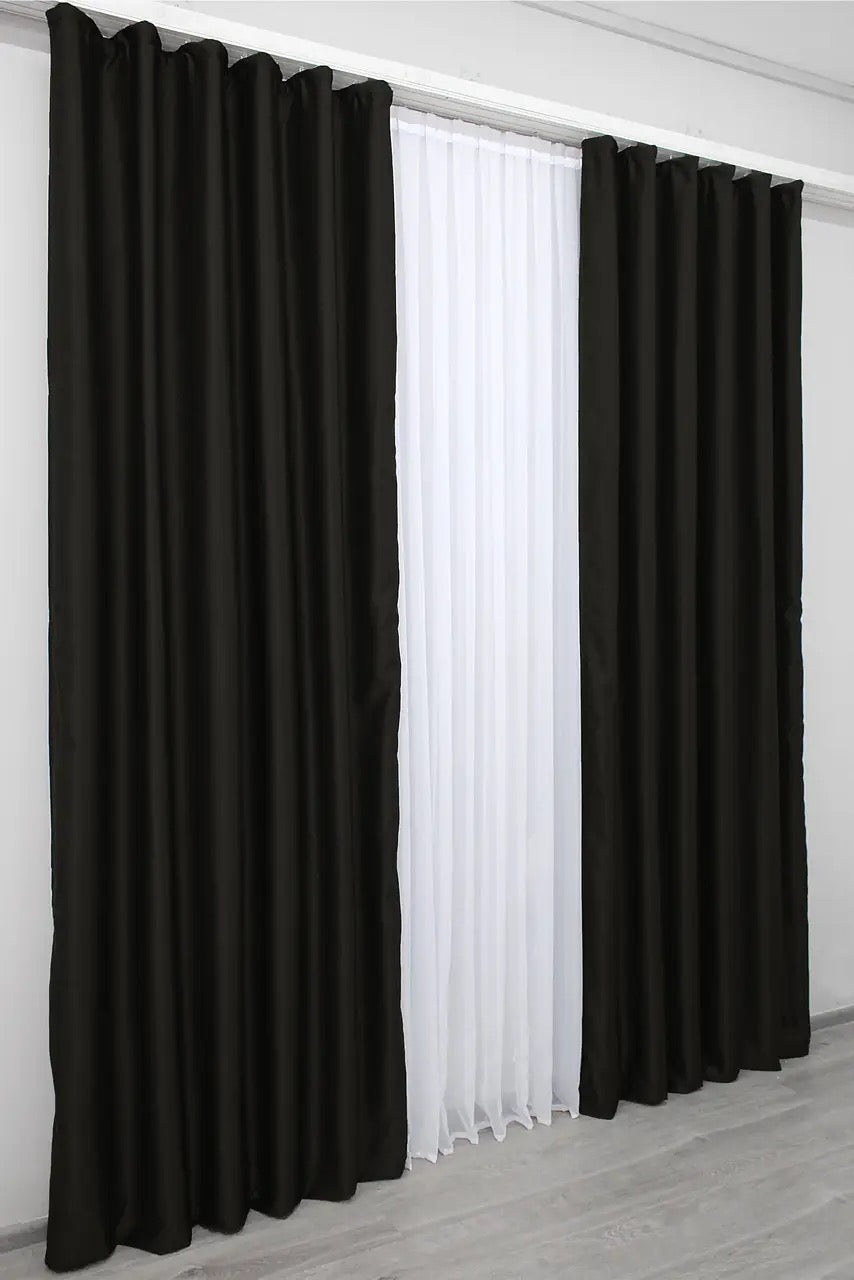 Elegant Black Blackout Curtains – Midnight Collection – Set of 2 – 95% Light Blocking