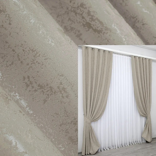 Elegant Linen Curtains with Marble Pattern – Grey-Beige – Set of 2 Panels