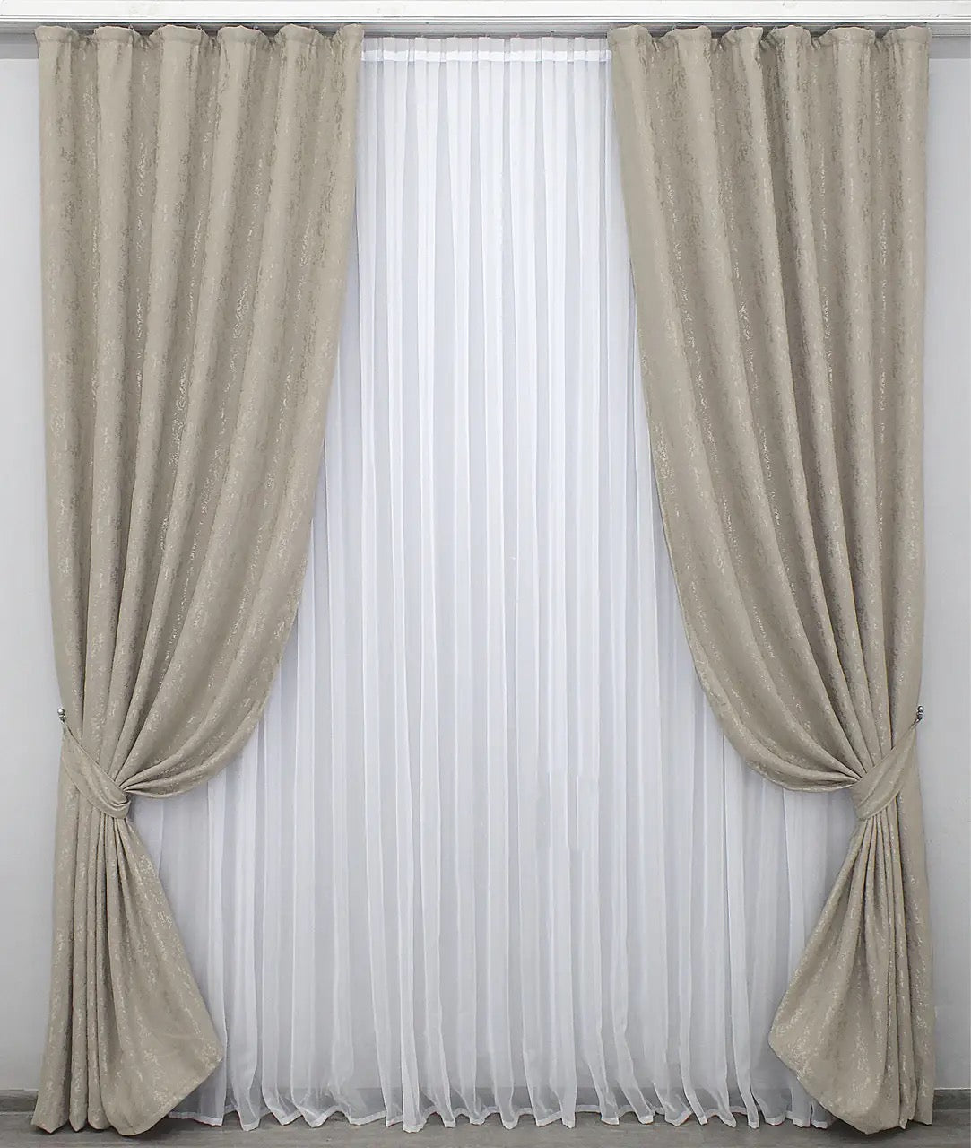 Elegant Linen Curtains with Marble Pattern – Grey-Beige – Set of 2 Panels