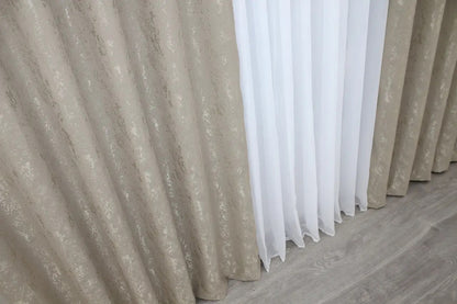 Elegant Linen Curtains with Marble Pattern – Grey-Beige – Set of 2 Panels