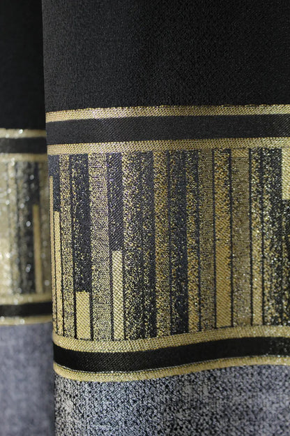 Sophisticated Linen Curtains – Black-Grey with Gold – Set of 2 Panels