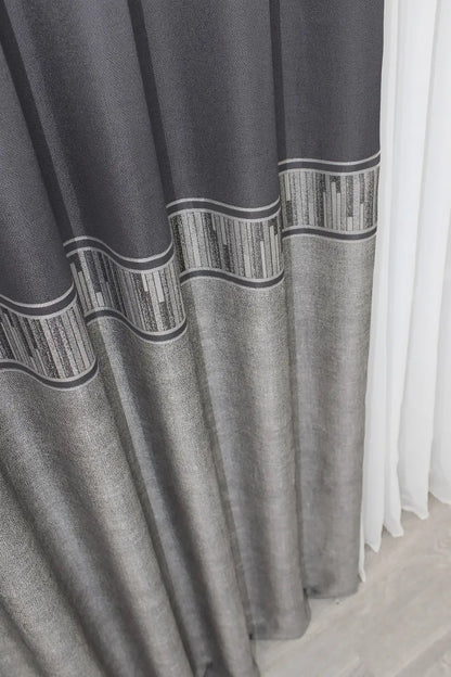 Elegant Linen Curtains – Dark Grey with Silver – Set of 2 Panels