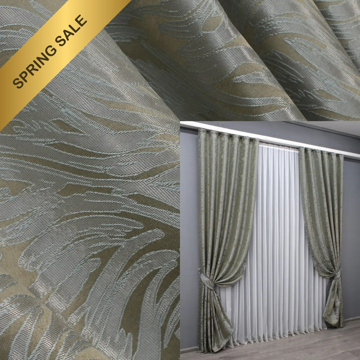 Spring Elegance – Sand & Grey Jacquard Curtains | Limited Spring Offer