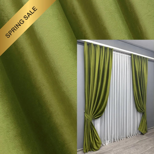 Spring sale – luxury olive green velvet curtains – limited stock!