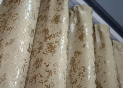 Light-filtering beige linen curtains with a refined pattern, suitable for bedrooms and lounges.
