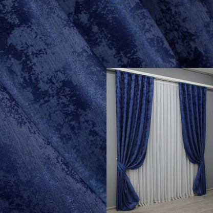 Elegant blue jacquard curtains with a rich, deep hue, perfect for enhancing modern and classic home décor.
