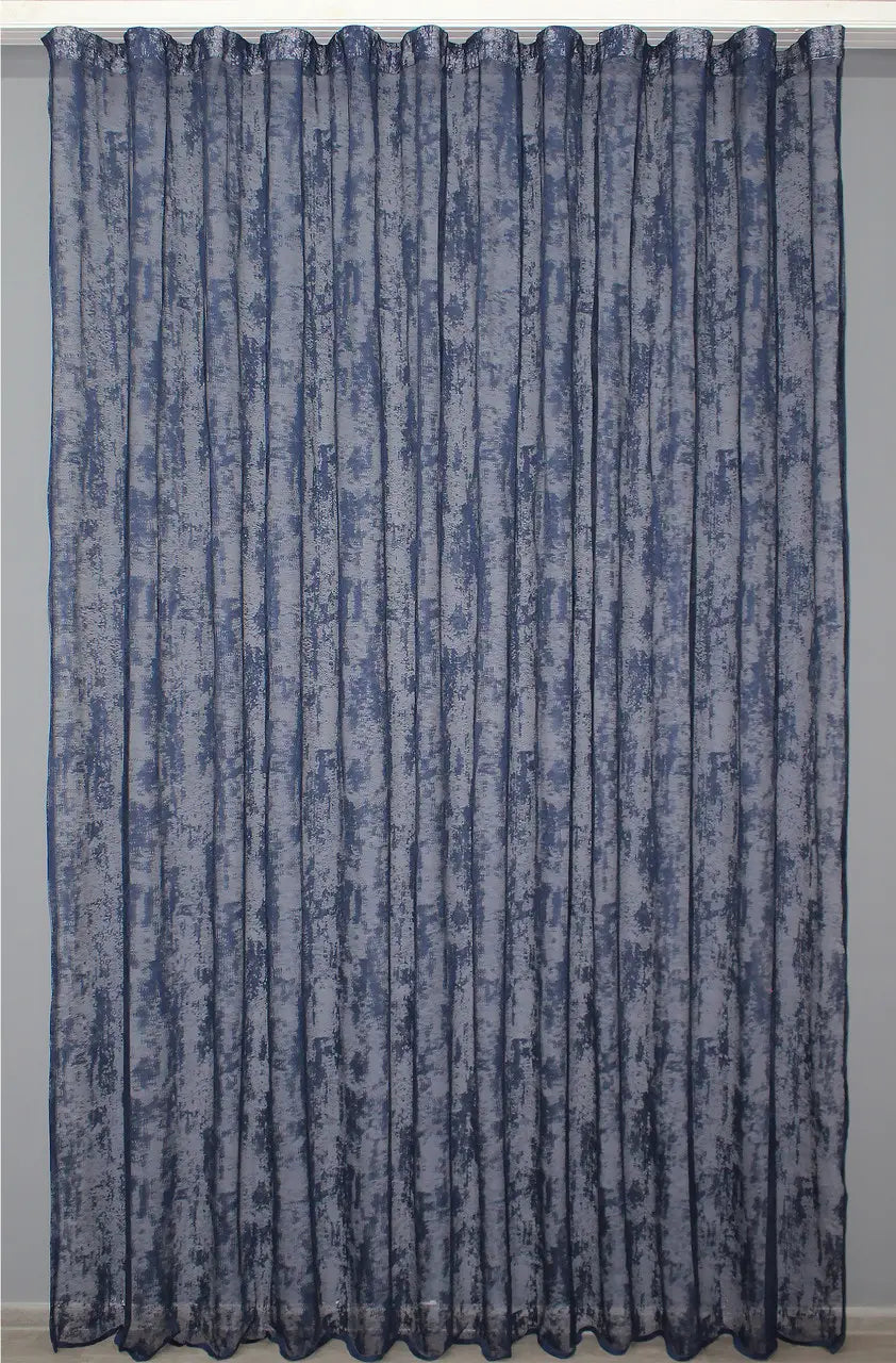 Sheer navy curtain designed to allow gentle light and airflow