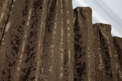 Contemporary brown marble-patterned linen curtains, designed for modern and rustic home styling.
