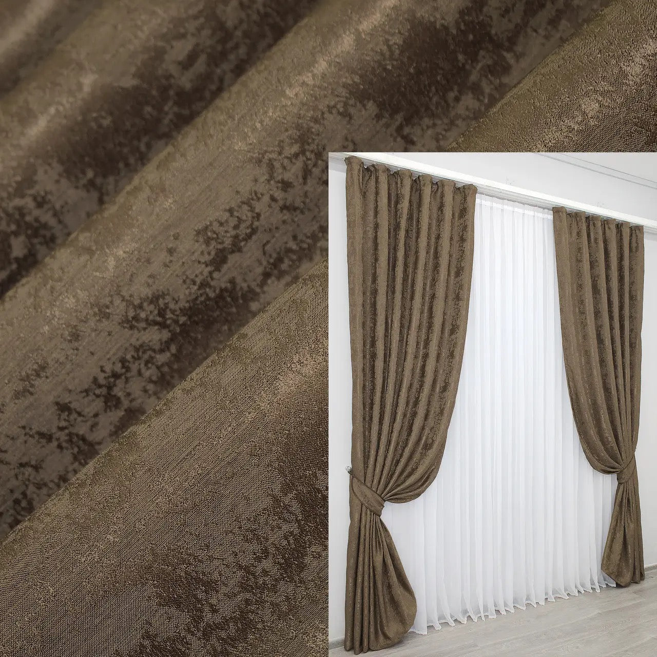 Elegant brown jacquard curtains with a rich, warm hue, perfect for adding sophistication and comfort to home décor.
