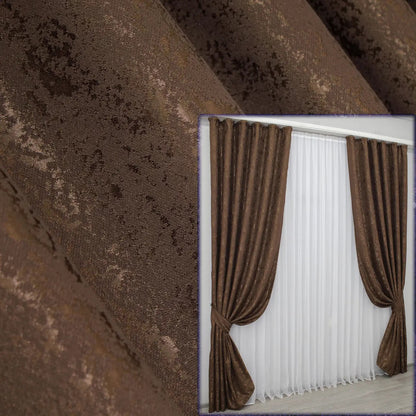 Brown linen curtains with a subtle marble pattern, adding warmth and elegance to any interior.
