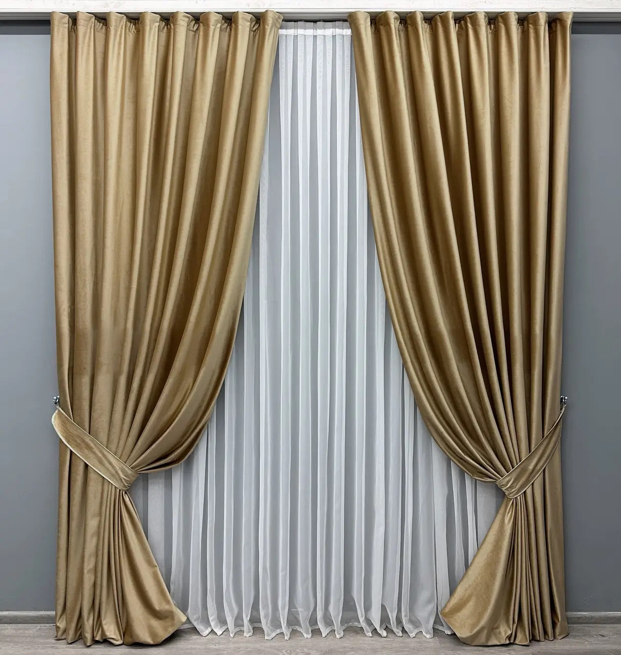 Cappuccino brown velvet drapes with premium-quality fabric, ideal for living rooms and bedrooms, adding warmth and sophistication.