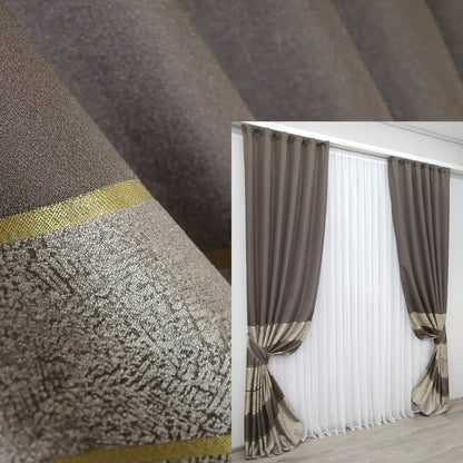 Cappuccino linen curtains with gold accents, bringing warmth and classic elegance to any home.
