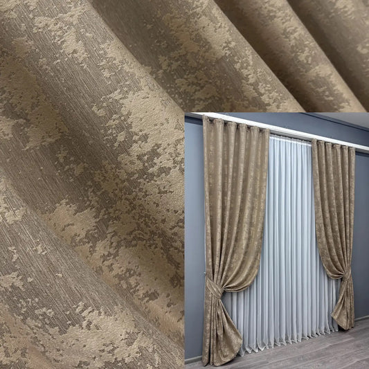 Elegant caramel jacquard curtains from the "Sultan" collection – a premium set of 2 panels for refined home décor.
