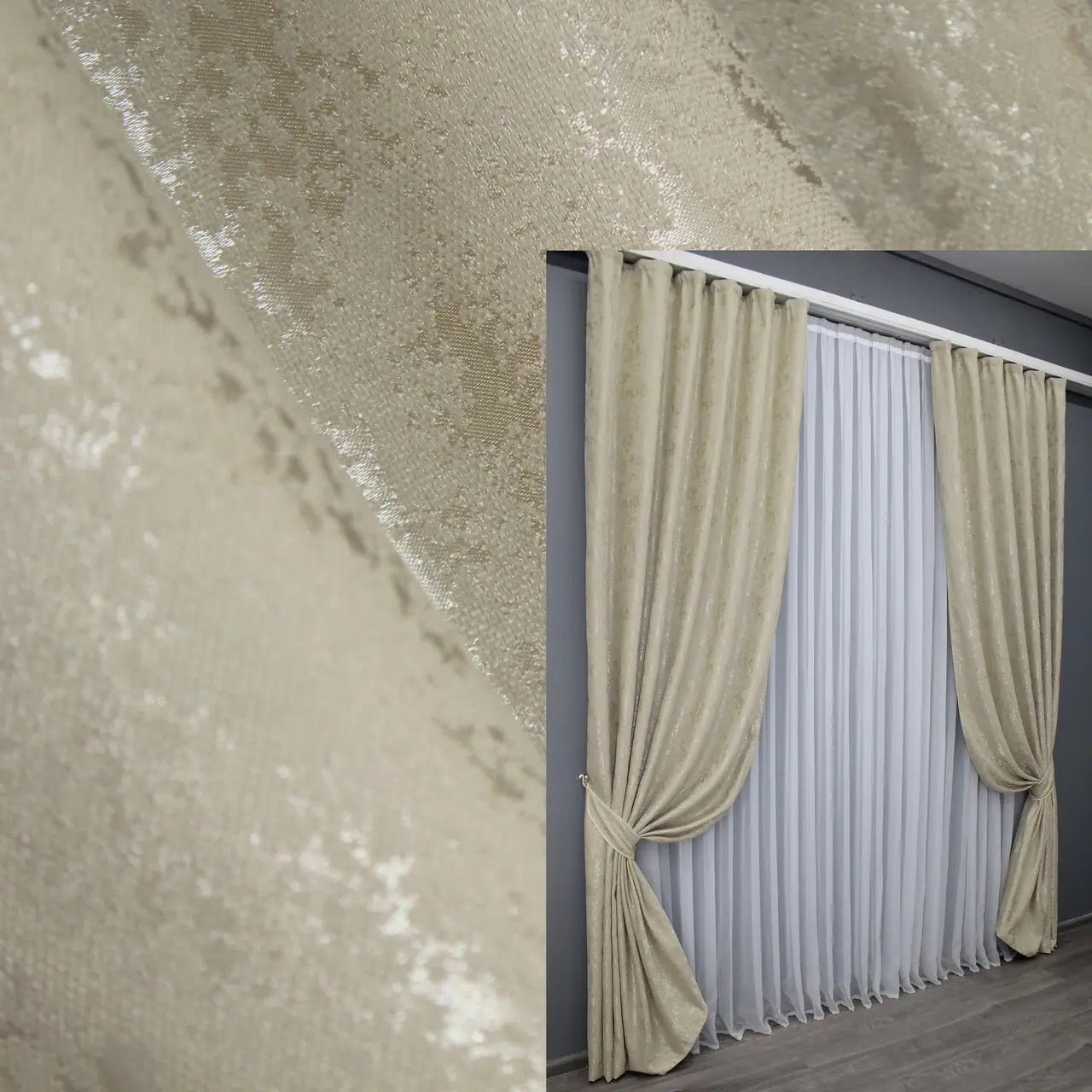 Elegant champagne gold linen curtains with a soft shimmer, bringing warmth and sophistication to any space.
