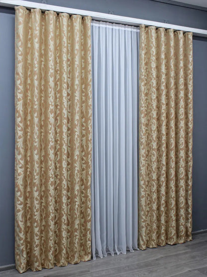 Soft and breathable beige linen curtains with intricate Venzel detailing for a cosy atmosphere.
