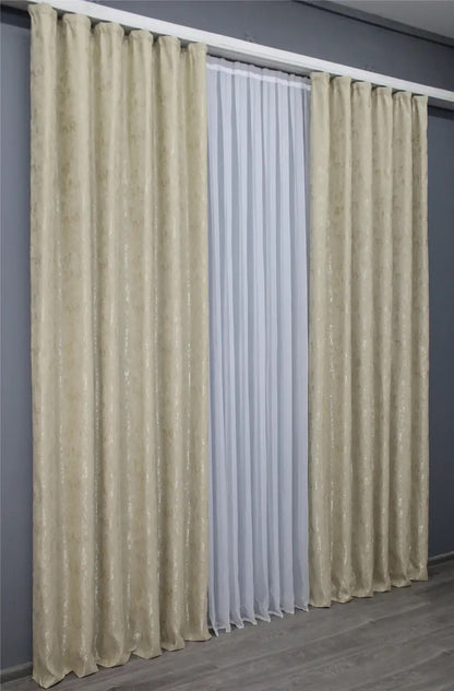 Ultra-soft champagne gold linen curtains, creating a stylish and inviting atmosphere in any living space.
