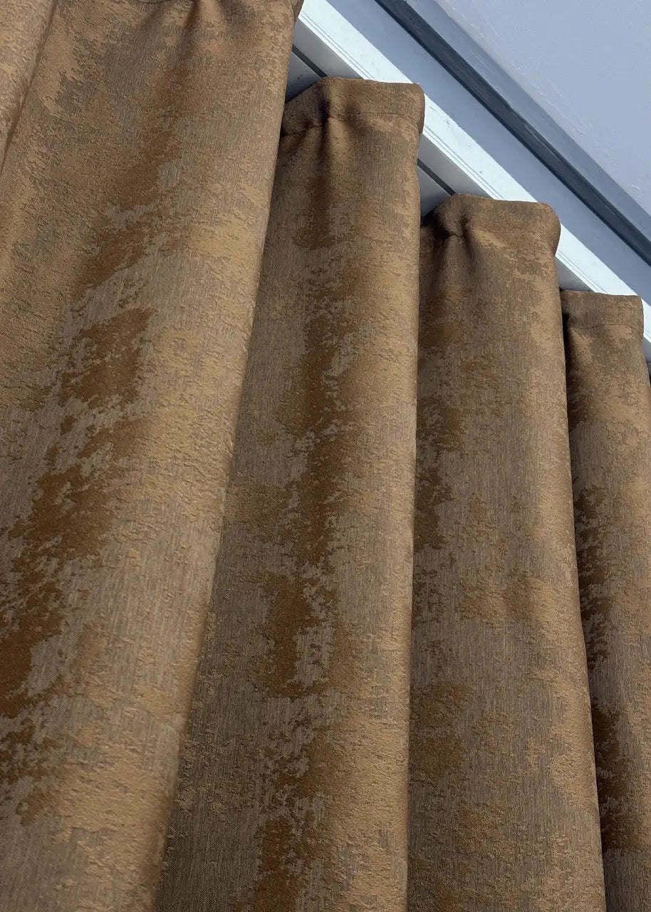 Classic-style light brown jacquard curtains with matching tie-backs, perfect for refined window décor.
