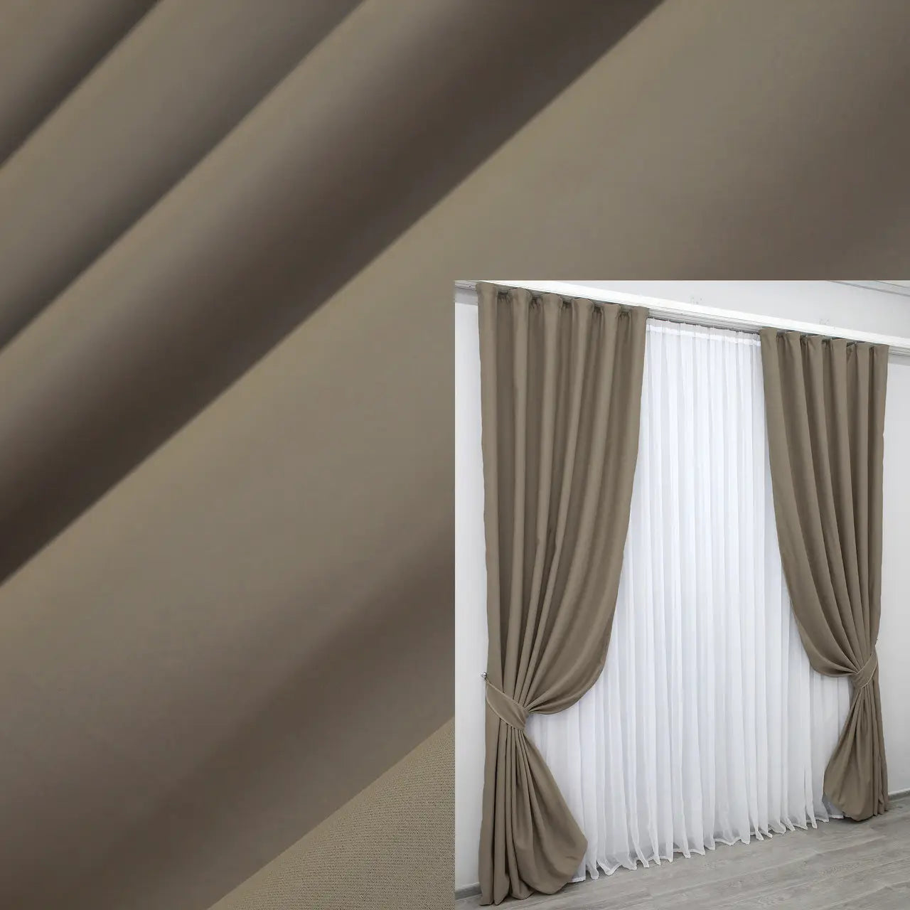 Luxury cocoa brown Fusion Dimout blackout curtains with soft texture and 95% light blocking.