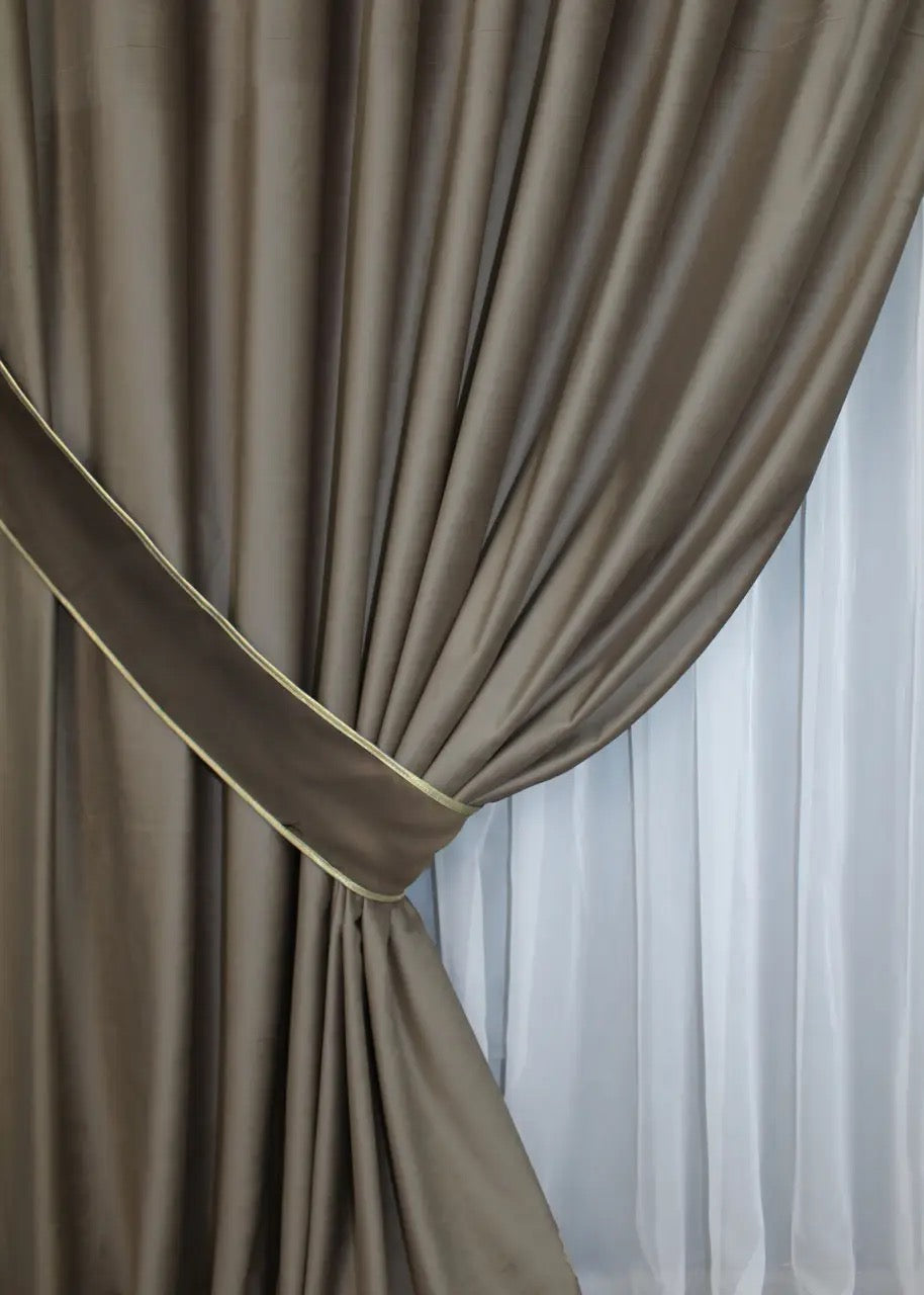 Coffee brown velvet room-darkening curtains, crafted for high-end interior design and improved privacy.
