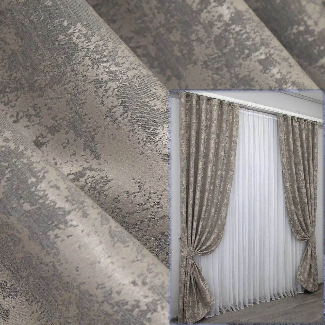 Elegant coffee-grey jacquard curtains with a warm, balanced hue, perfect for creating a luxurious and sophisticated home décor.
