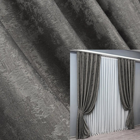 Elegant dark grey jacquard curtains with a rich, sophisticated hue, perfect for creating a refined and modern home décor.
