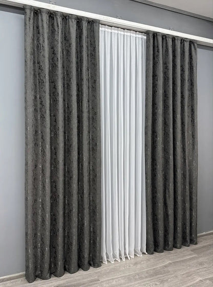 Soft-textured brown linen curtains designed to complement cosy and neutral home décors.
