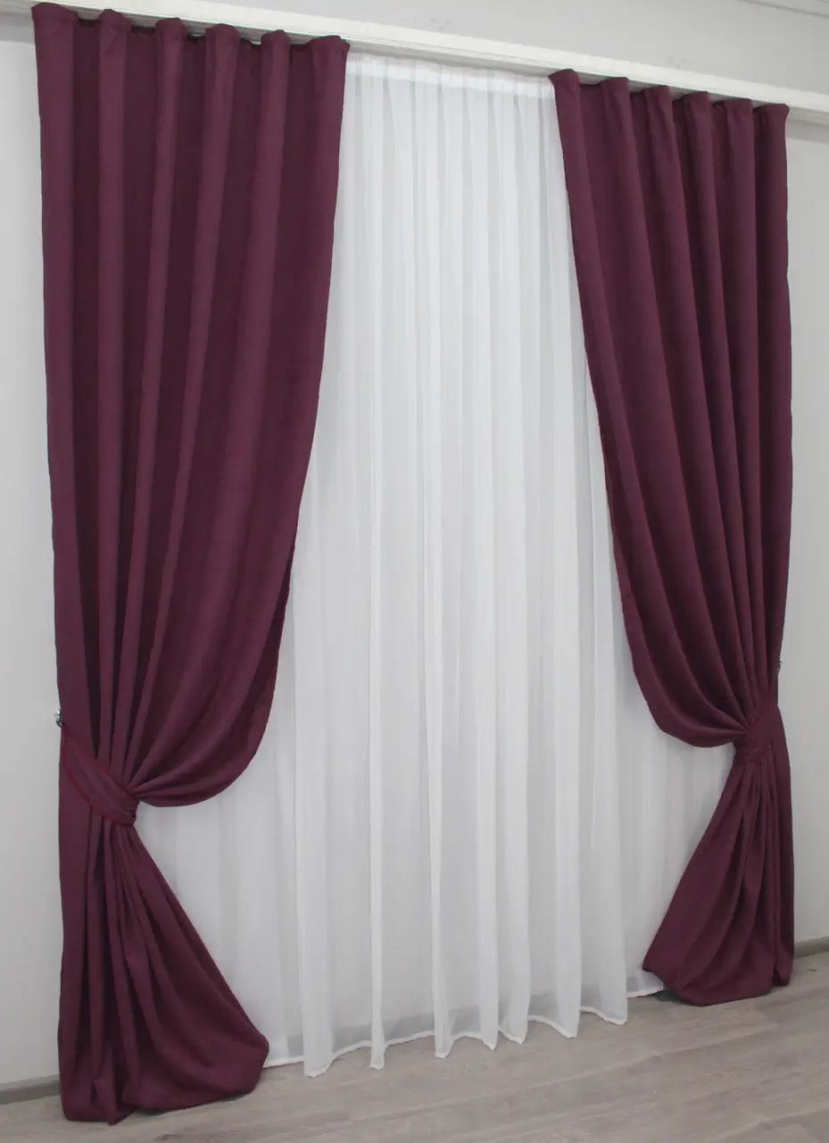 Luxury deep red wine microvelvet curtains crafted from premium fabric, ideal for stylish homes.
