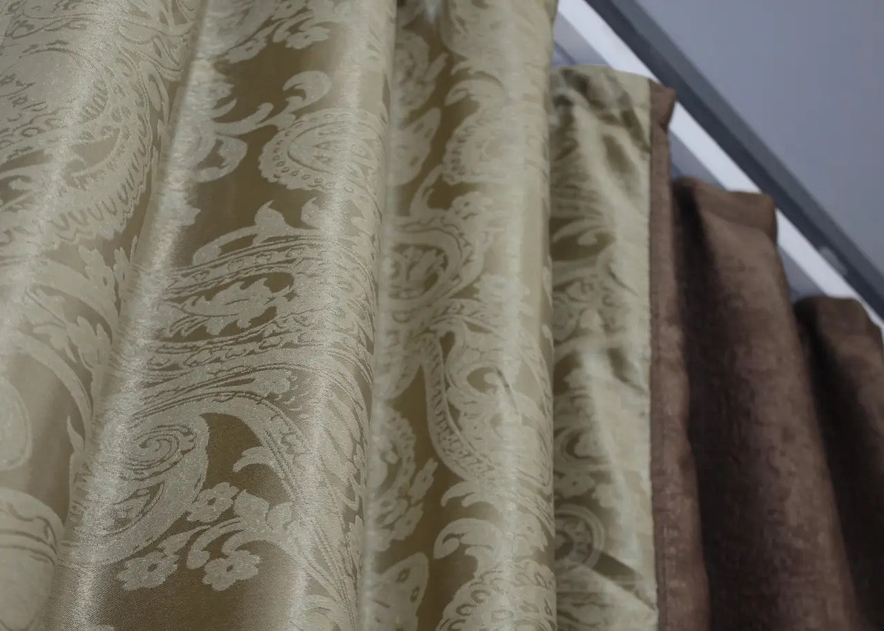 Luxury brown and beige combined curtains from the "Soft Elegance" Collection, adding depth and elegance to any space.
