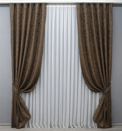 Soft-textured brown linen drapes, designed to enhance both modern and classic interiors.
