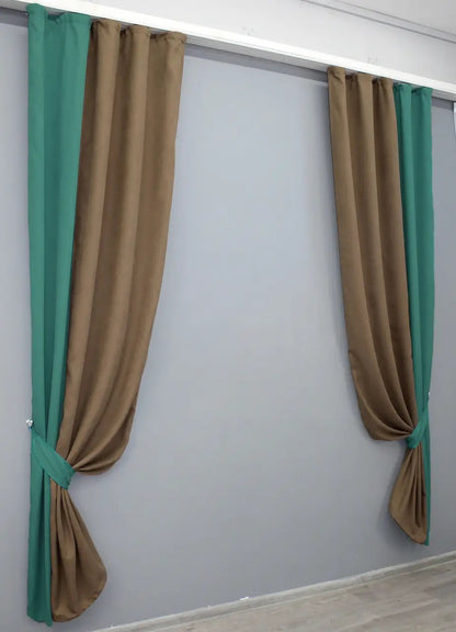 High-quality combined microvelvet curtains in turquoise (Teal, Aqua) and brown (Chocolate, Mocha), enhancing any space with stylish contrast.
