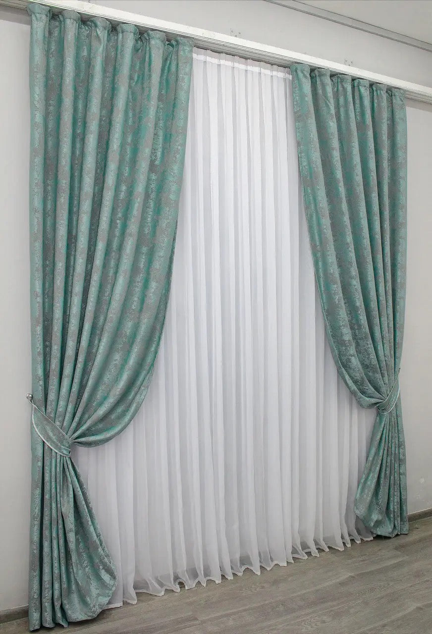 Stylish frosted jade curtains with a soft texture, blending seamlessly into any contemporary living space.
