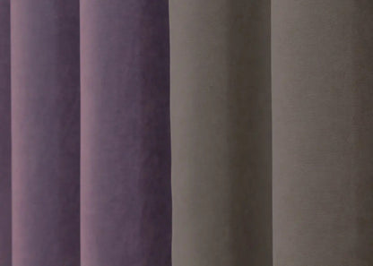 Two-tone lavender and cocoa combined microvelvet curtains, perfect for creating a refined ambiance in contemporary or classic home settings.
