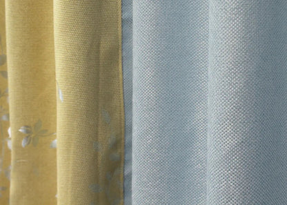 Elegant two-tone light blue and beige linen curtains, adding a stylish and sophisticated touch to your space with a relaxing color palette.
