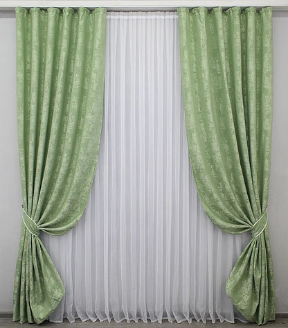 Luxury mint jacquard curtains featuring a soft, soothing tone, bringing serenity to living rooms and bedrooms.
