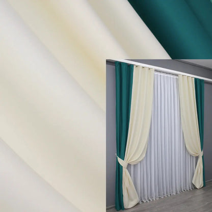 Emerald and cream combined blackout curtains offering a rich, elegant two-tone design with excellent light-blocking functionality.
