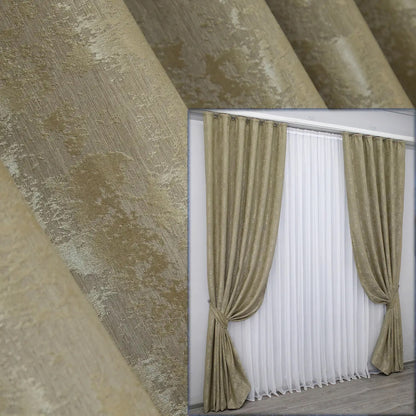 Elegant golden jacquard curtains with a luxurious, shimmering texture, perfect for creating a refined and opulent ambiance.
