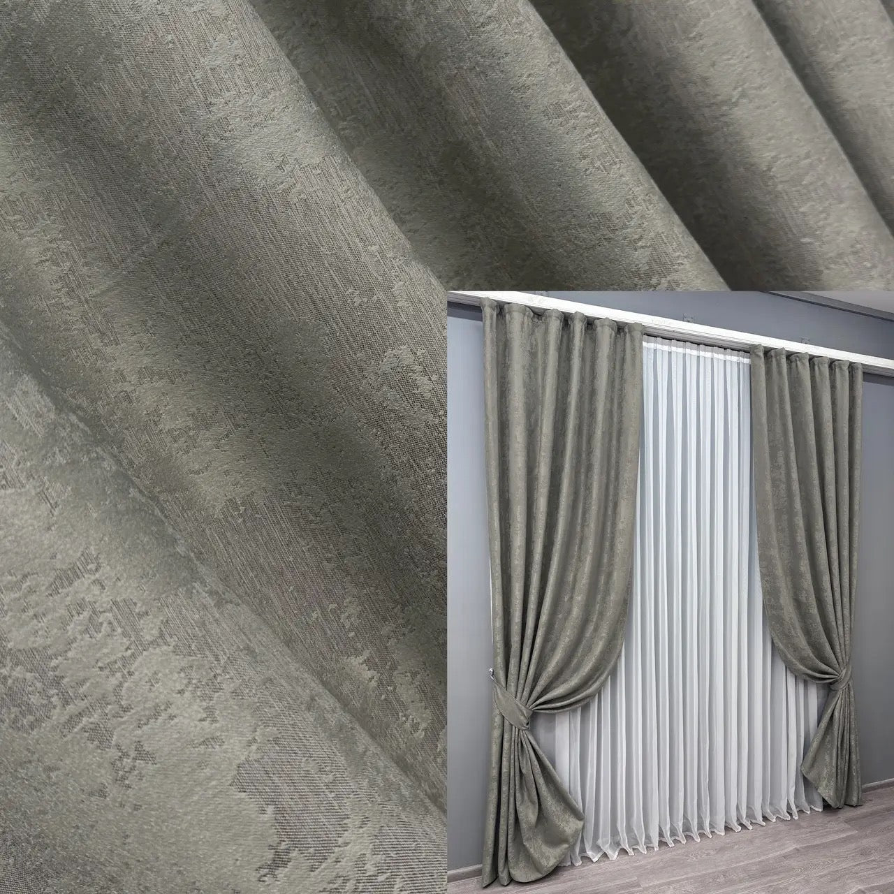 Elegant graphite grey jacquard curtains from the "Sultan" collection – a premium set of 2 panels for sophisticated home décor.