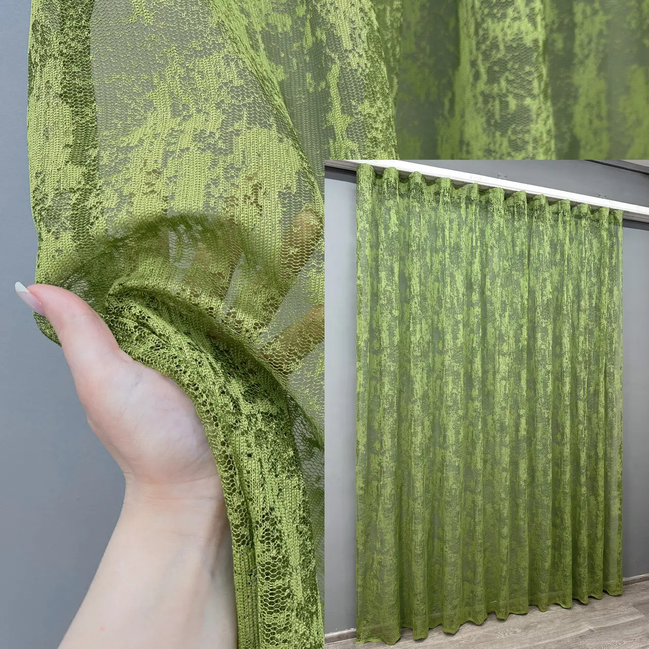 Light-filtering olive curtain with elegant jacquard pattern