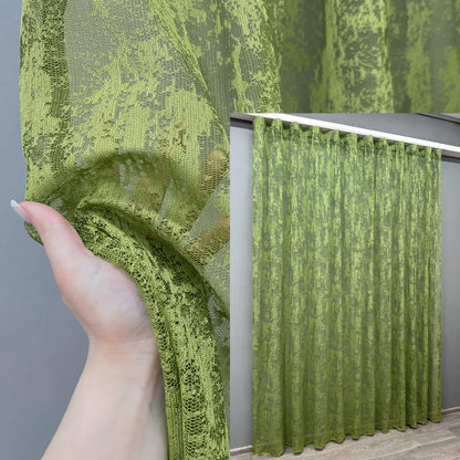  Light-filtering olive curtain with elegant jacquard pattern