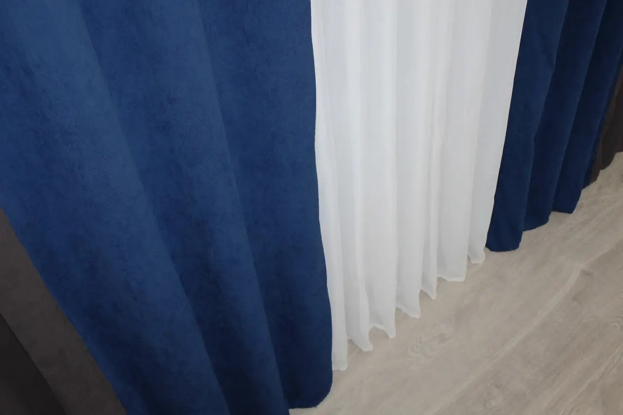 Graphite and blue combined microvelvet curtains with excellent light filtering and sophisticated design.
