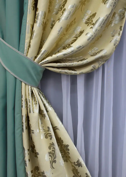 Elegant and functional turquoise and beige combined blackout curtains, perfect for any modern or classic interior.
