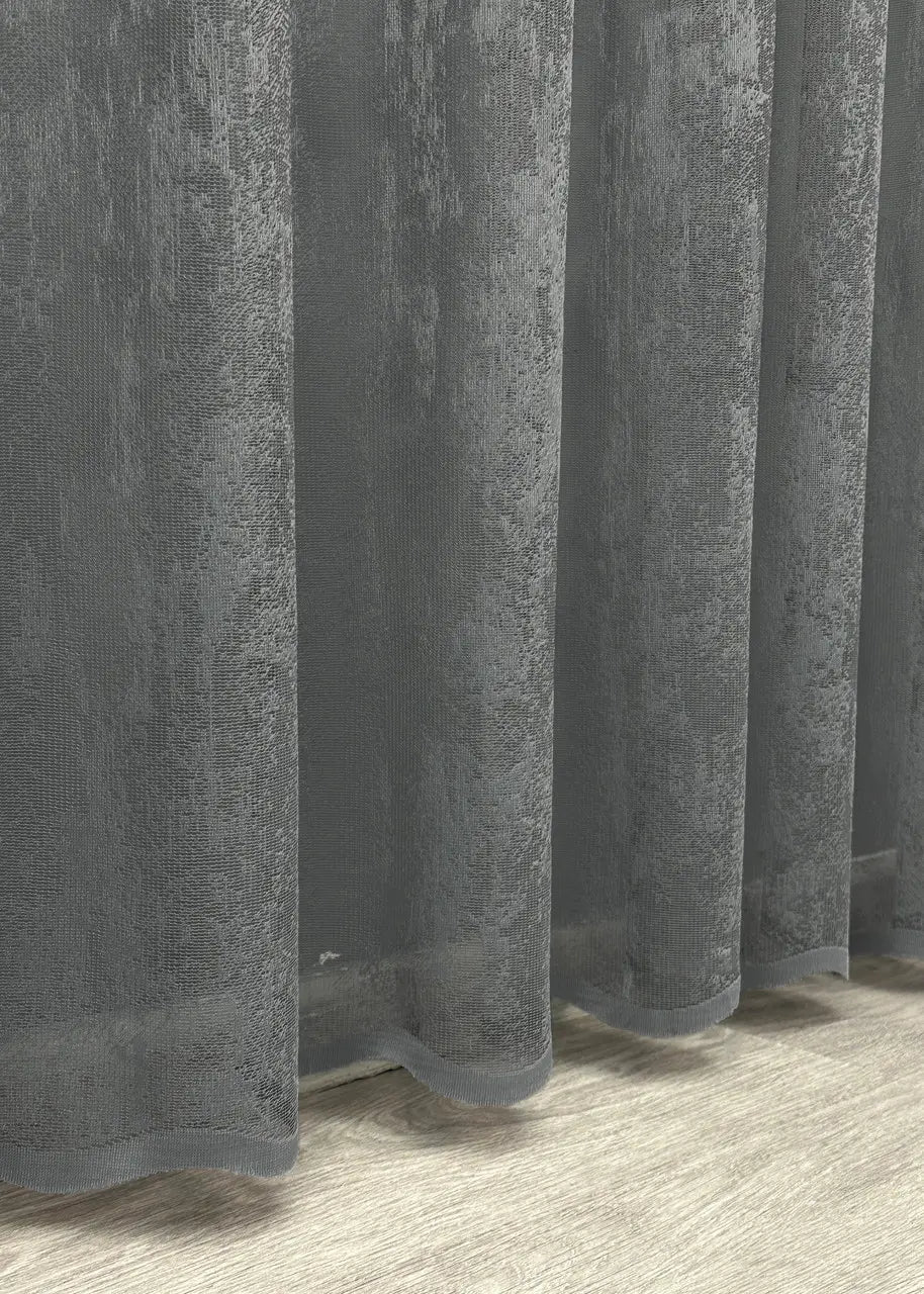 3x2.7m sheer graphite curtain with light texture and soft drape